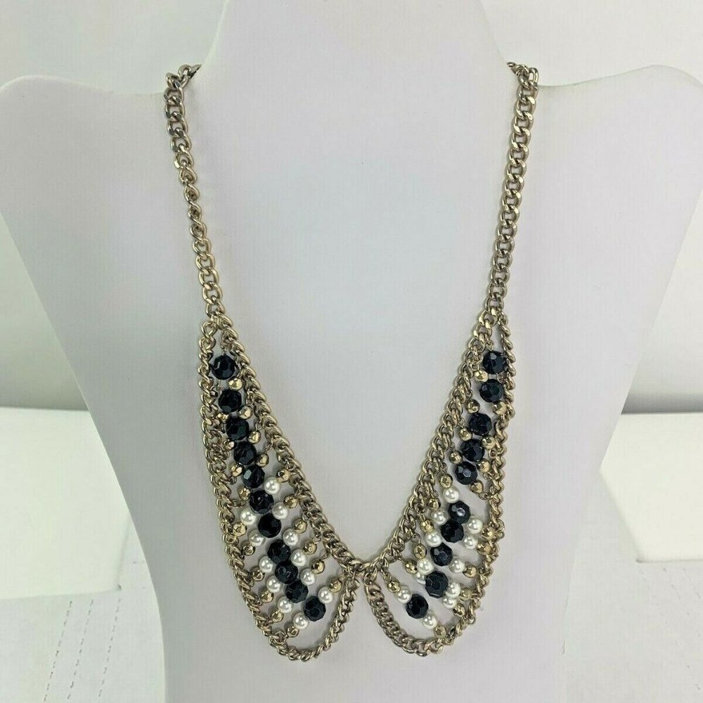 Gold Tone Immaculate Faceted Beaded Bib Necklace